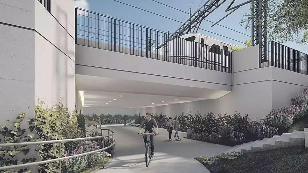 Imagen virtual del paso inferior que salvará la vía del tren y dará acceso a la estación ferroviaria en Vila-real.ción