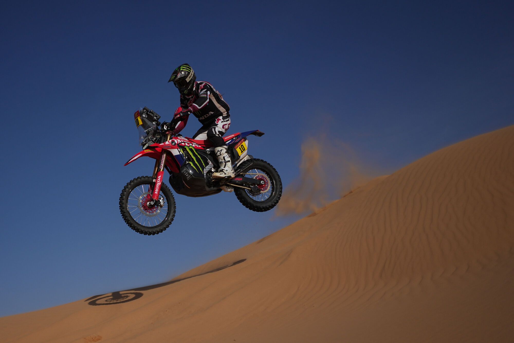 Rider Skyler Howes competes during the sixth stage of the Dakar Rally between Hail and Riyadh, Saudi Arabia, Friday, Jan. 9, 2026. (AP Photo/Thibault Camus)