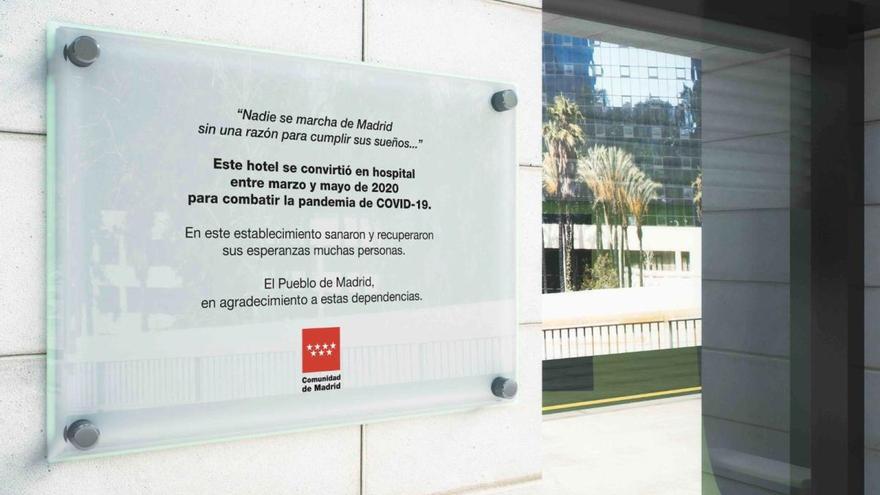 Madrid agradece con una placa al Grupo Palladium haber cedido un hotel para medicalizar