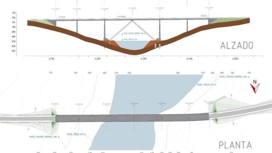 Alzado y planta del puente según la alternativa más viable estudiada por el joven ingeniero de ascendencia zamorana.