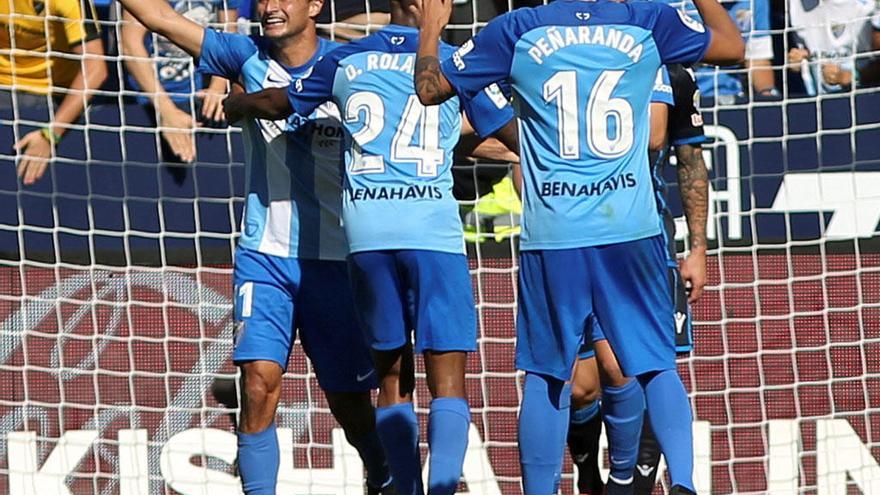 Chory, Rolan y Peñaranda celebran un gol del pasado domingo.