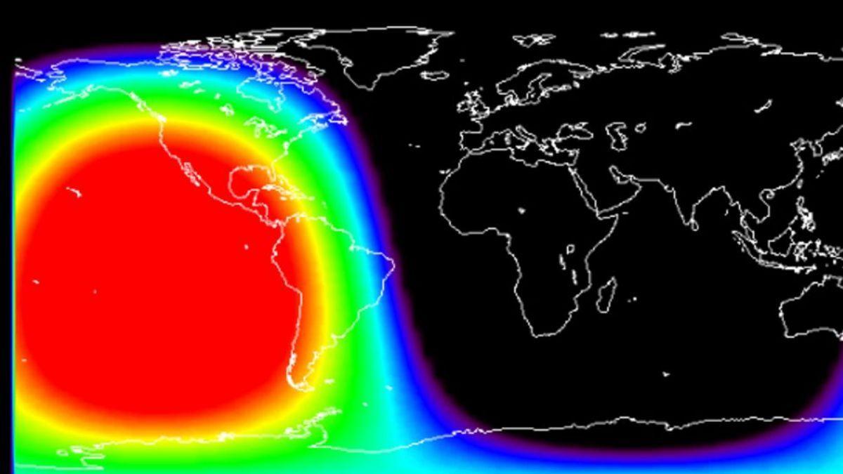 El gráfico muestra las áreas afectadas por los apagones de radio generados por la llamarada solar.