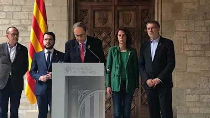 Quim Torra durante la comparecencia ante los medios.