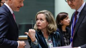 Nadia Claviño, en Bruselas durante una reunión de los ministros de Economía de la UE.