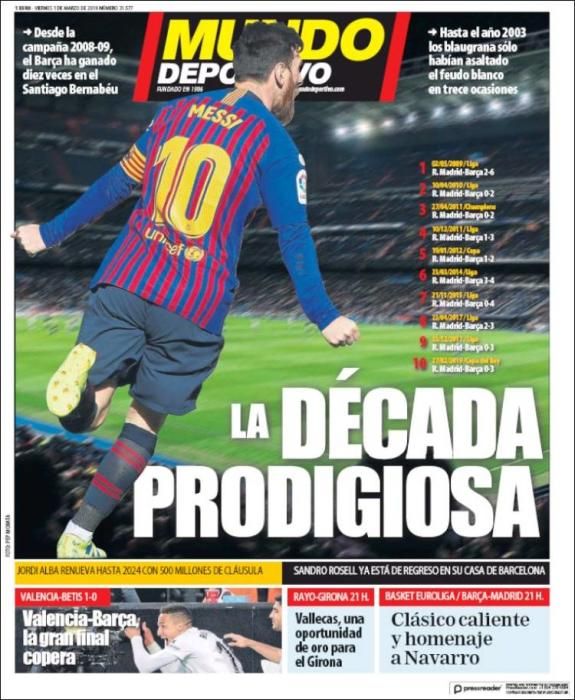 Portada MUNDO DEPORTIVO viernes 1 marzo 2019