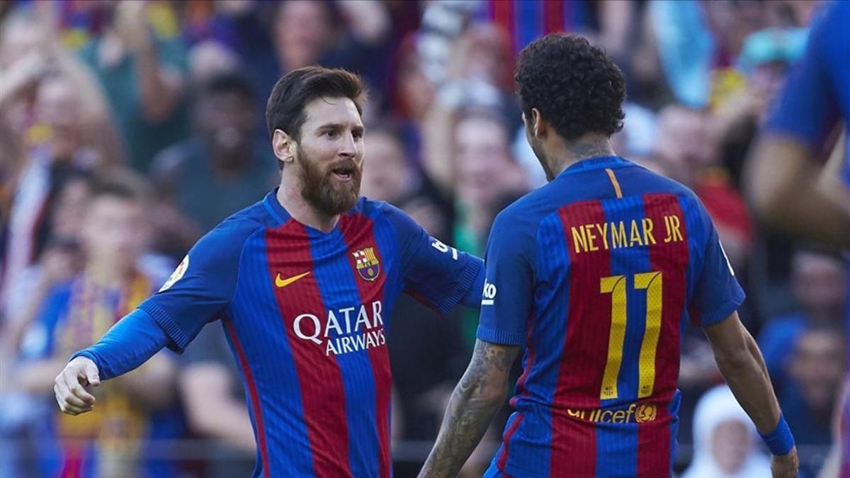 Messi, celebrando un gol junto a Neymar la pasada temporada