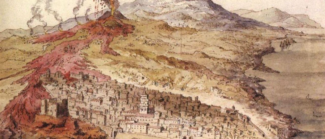 Un fresco anónimo del siglo XVII muestra la llegada de lava del Etna a Catania.