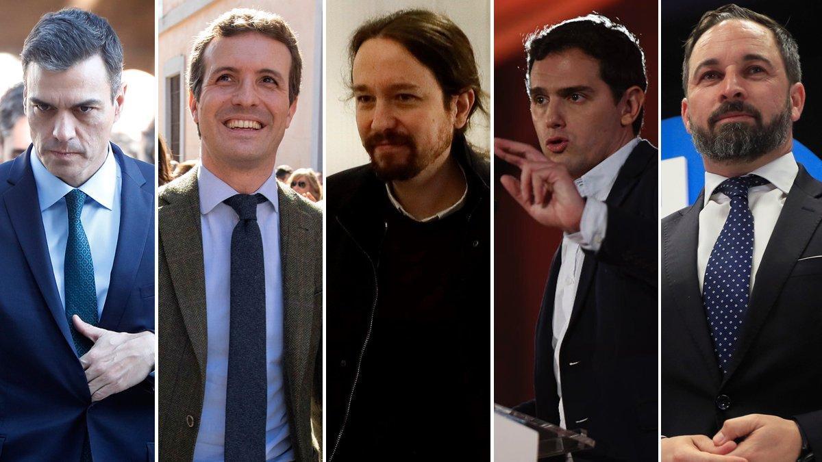 Pedro Sánchez, Pablo Casado, Pablo Iglesias, Albert Rivera y Santiago Abascal. 