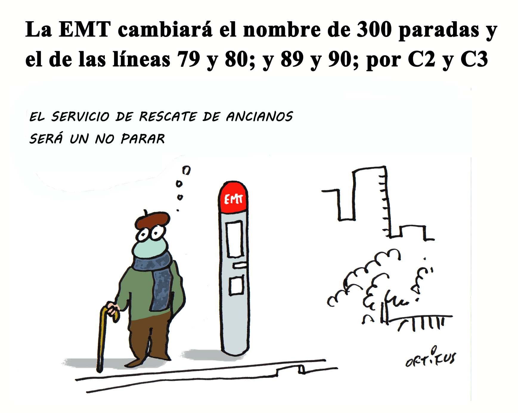 La EMT cambiará el nombre de 300 paradas y el de las líneas 79 y 80; y 89 y 90; por C2 y C3