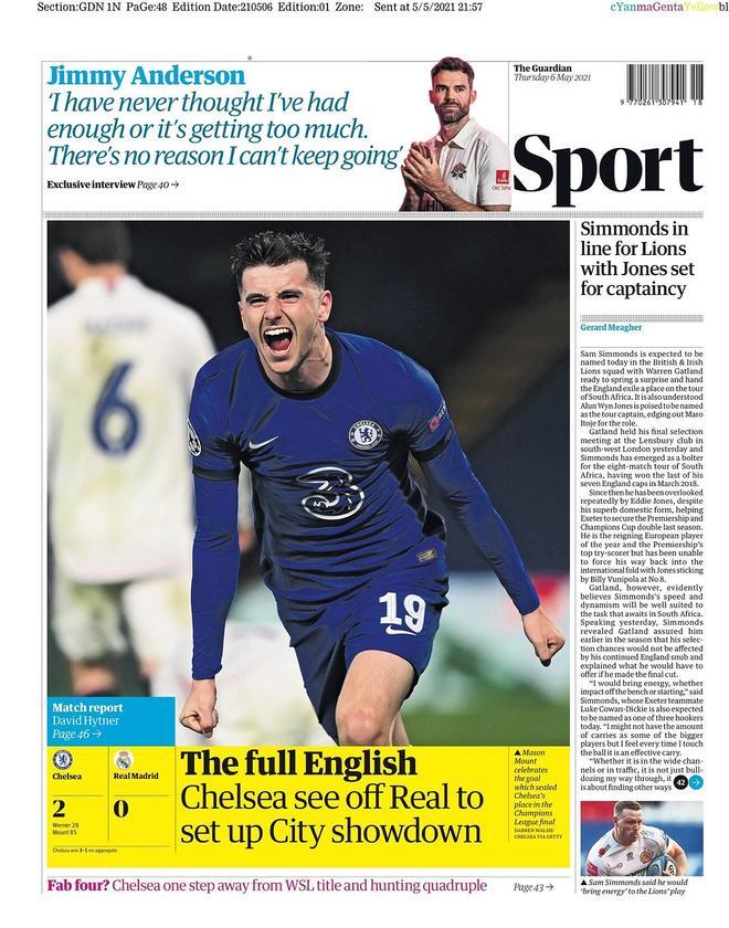 La portada de The Guardian Sport