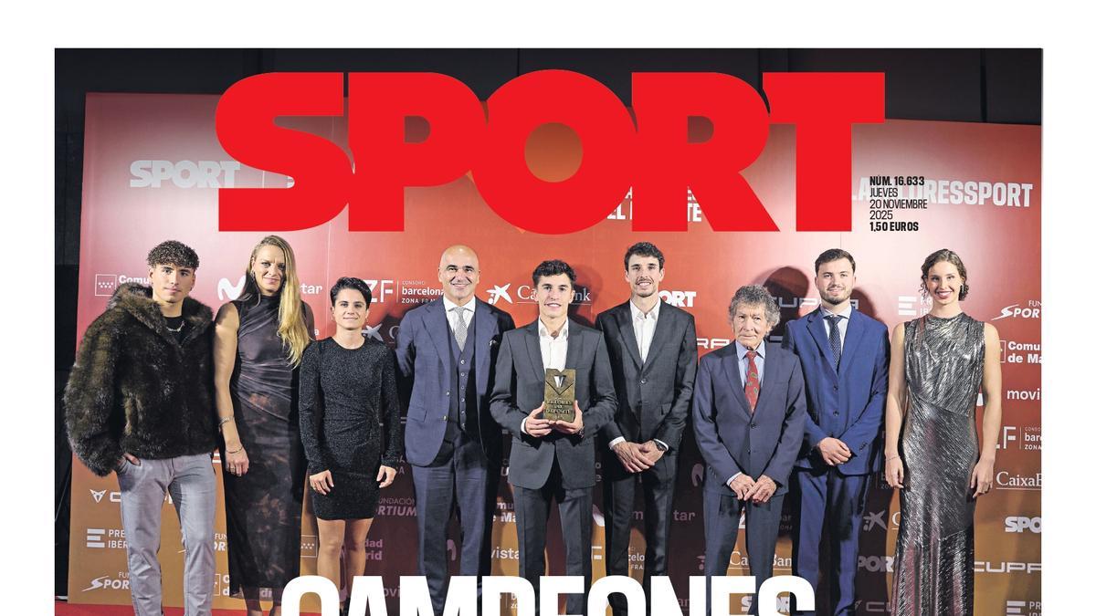 La portada de SPORT de hoy jueves, 20 de noviembre de 2025