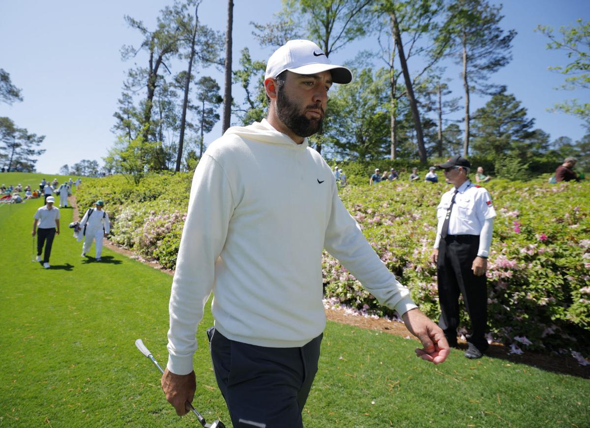 Golf - The Masters - Augusta National Golf Club, Augusta, Georgia, U.S. - April 8, 2025 Scottie Scheffler of the U.S. on the 6th hole during a practice round REUTERS/Mike Blake