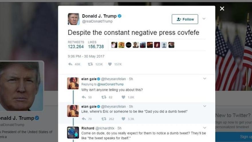 El comentado tuit de Trump que decía &quot;covfefe&quot;.