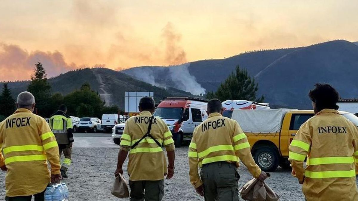 Efectivos del Plan Infoex, el pasado mes de julio, en el incendio de Hurdes y Gata.