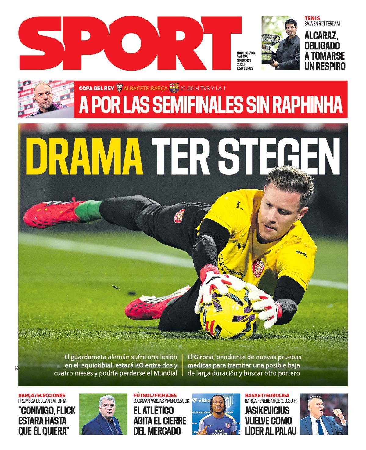 Esta es la portada de SPORT de hoy martes, 3 de febrero de 2026