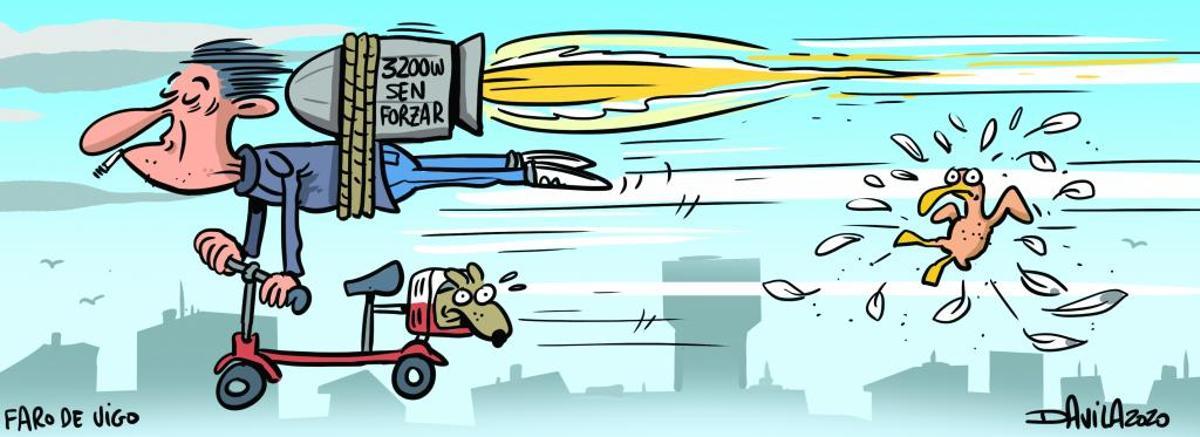 Tira cómica de Davila sobre uno de los patinetes eléctricos trucados interceptado en Vigo