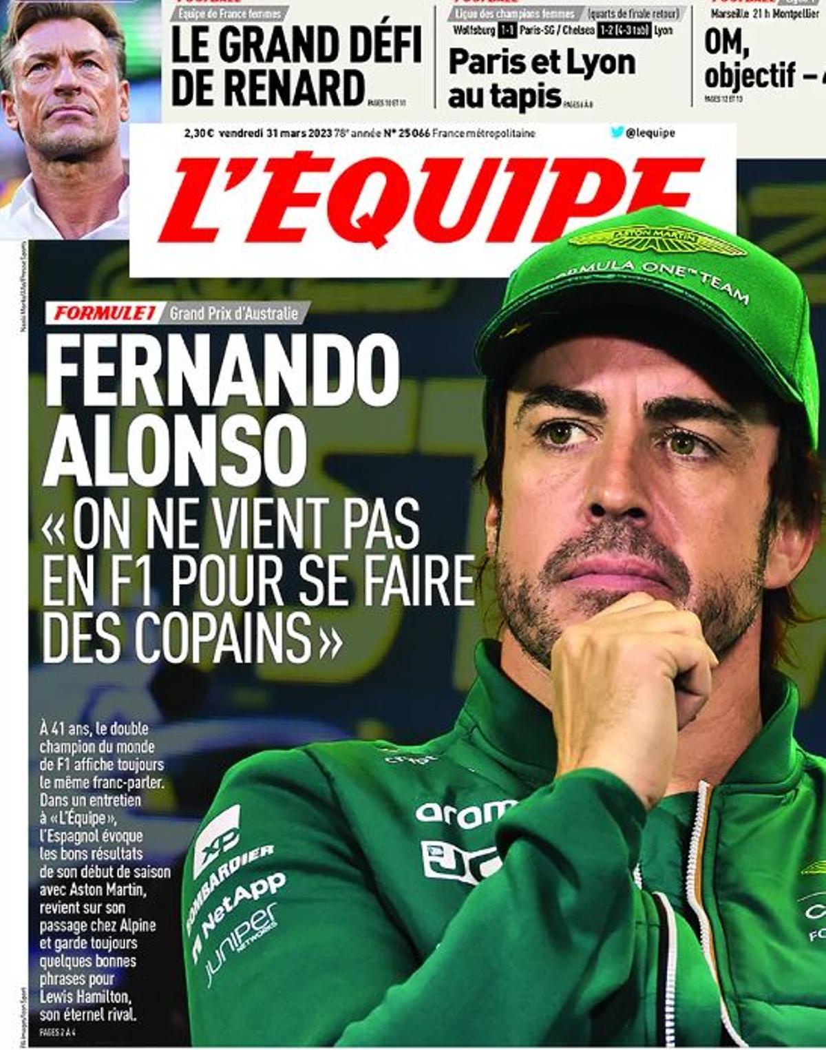 Fernando Alonso, portada de 'LEquipe'.