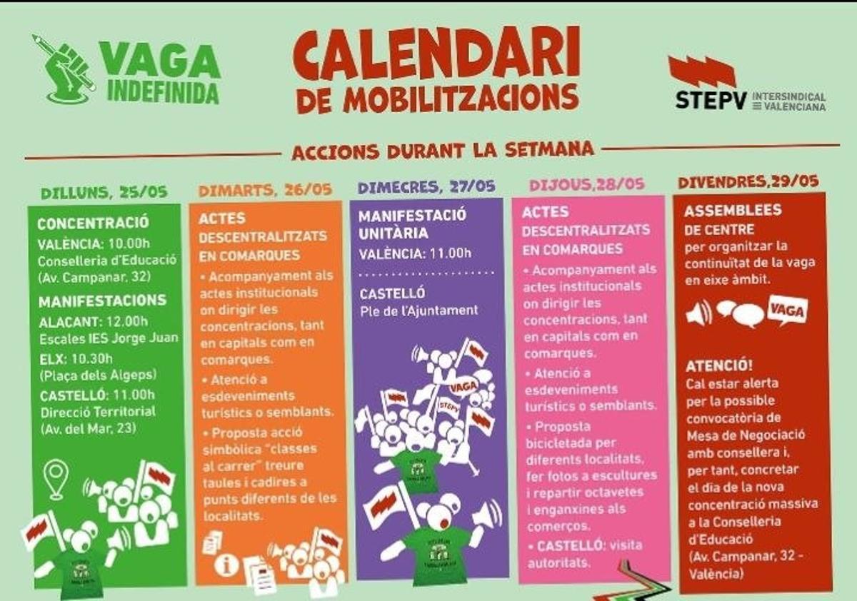 Calendario de movilizaciones de la tercera semana de huelga