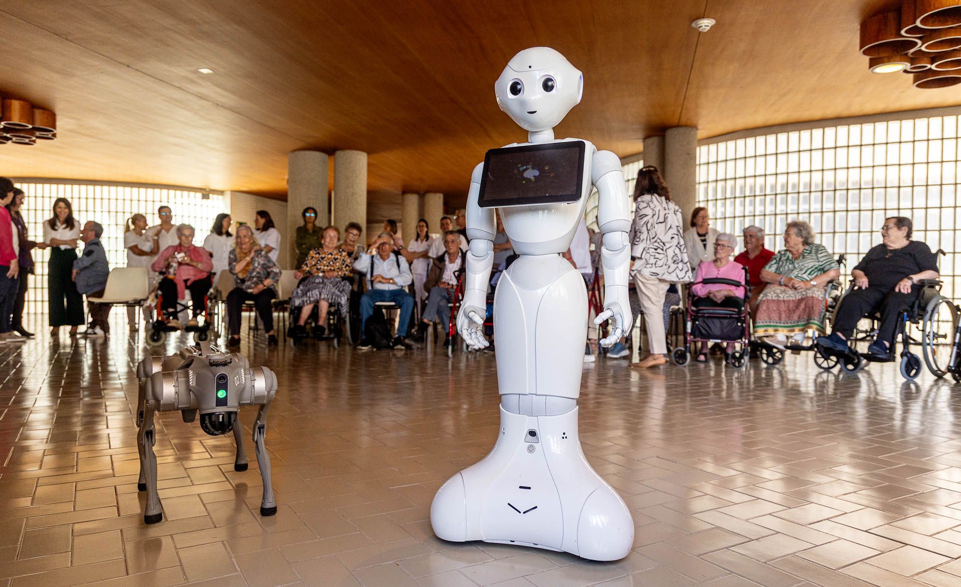 Un humanoide y un perro robot en el Hogar Provincial de Alicante