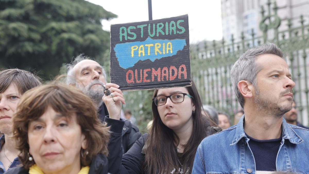 EN IMÁGENES: Protesta contra los incendios frente a la sede de Presidencia del Principado en Oviedo