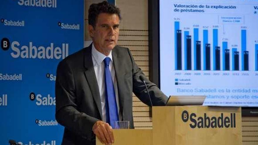 Jaume Guardiola, consejero delegado, ayer durante la presentación de resultados del Sabadell.