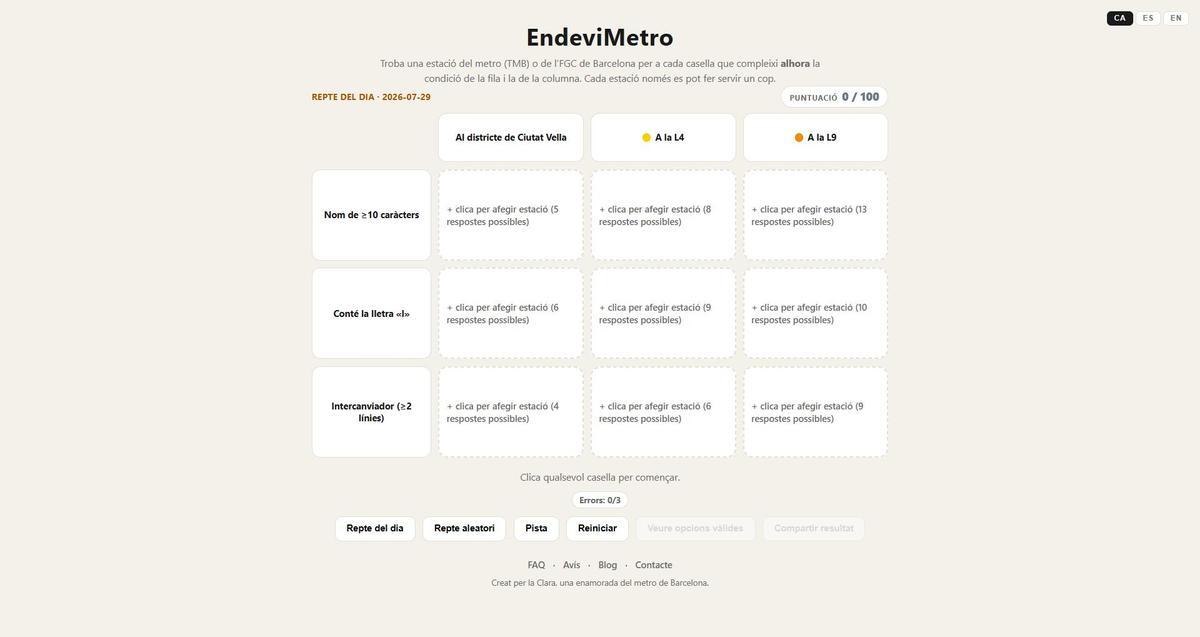 Captura de pantalla de EndeviMetro, el juego creado por Clara Carrera