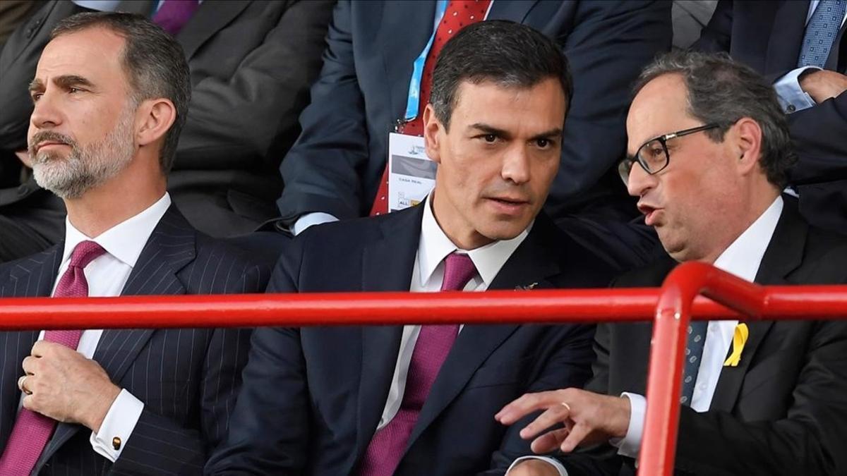 El Rey, Sánchez y Torra el pasado 22 de junio en Tarragona, durante la inauguración de los Juegos Mediterráneos.