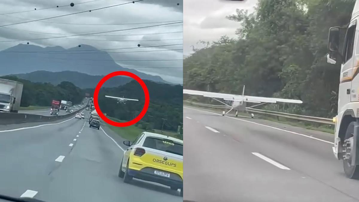 Una avioneta aterriza de emergencia en una carretera llena de vehículos en Brasil