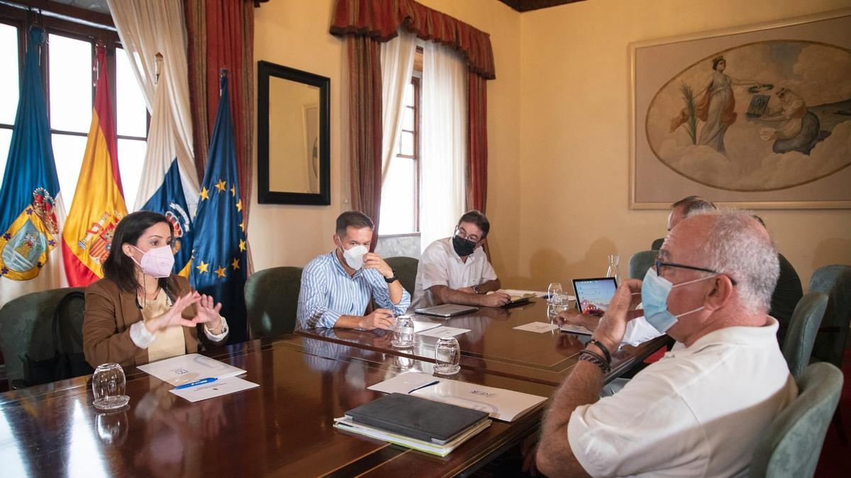 La consejera de Turismo, Industria y Comercio, Yaiza Castilla, durante la reunión en el Cabildo de La Palma.