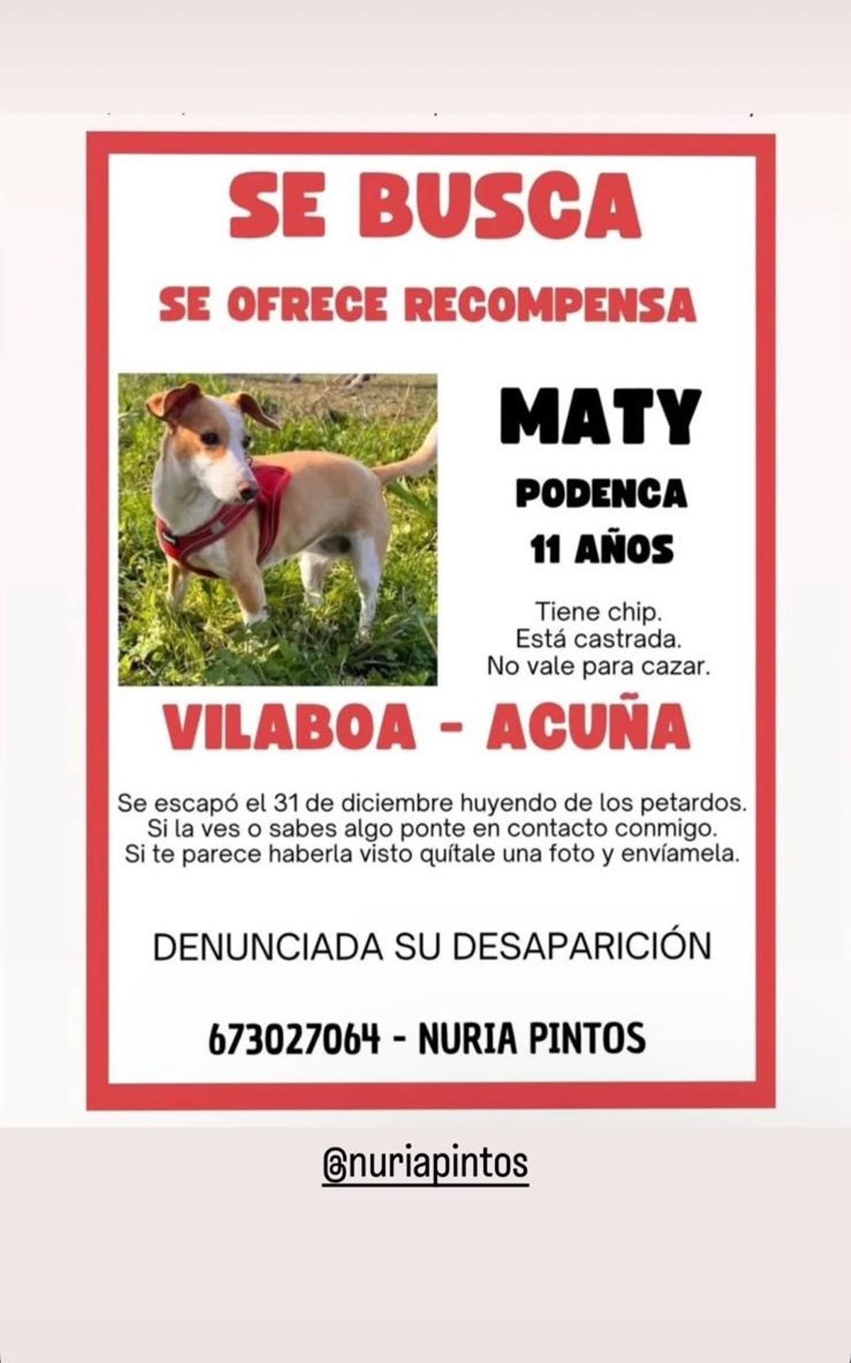 Cartel de 'se busca' de Maty.