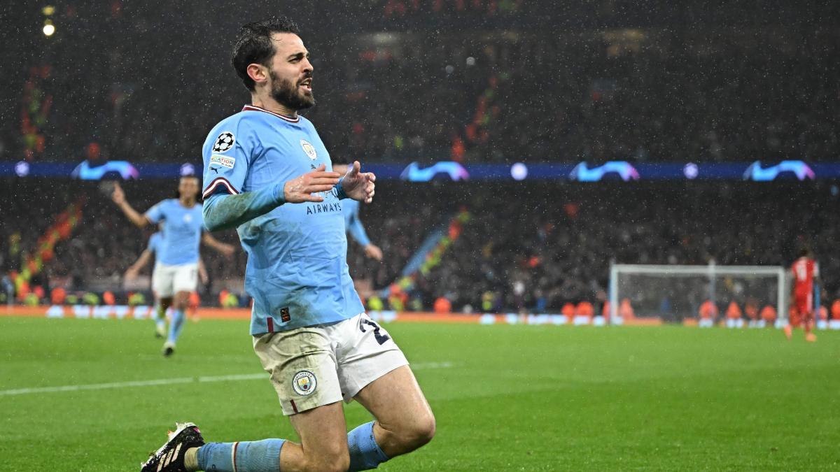 Bernardo Silva celebrando su gol ante el Bayern de Múnich