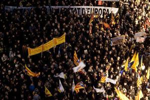 Manifestació convocada per Somescola a la plaça Sant Jaume de Barcelona en una jornada de protesta contra la llei de Wert.