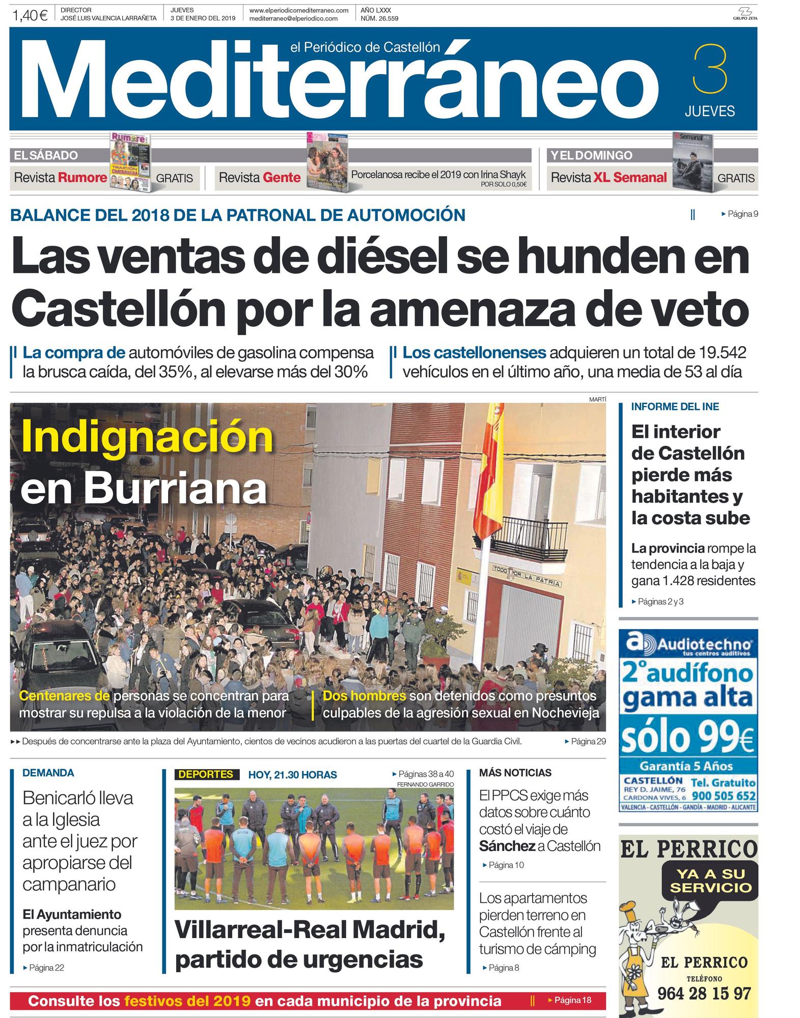Las protestas por la violación múltiple de Burriana, en portada en 2019.
