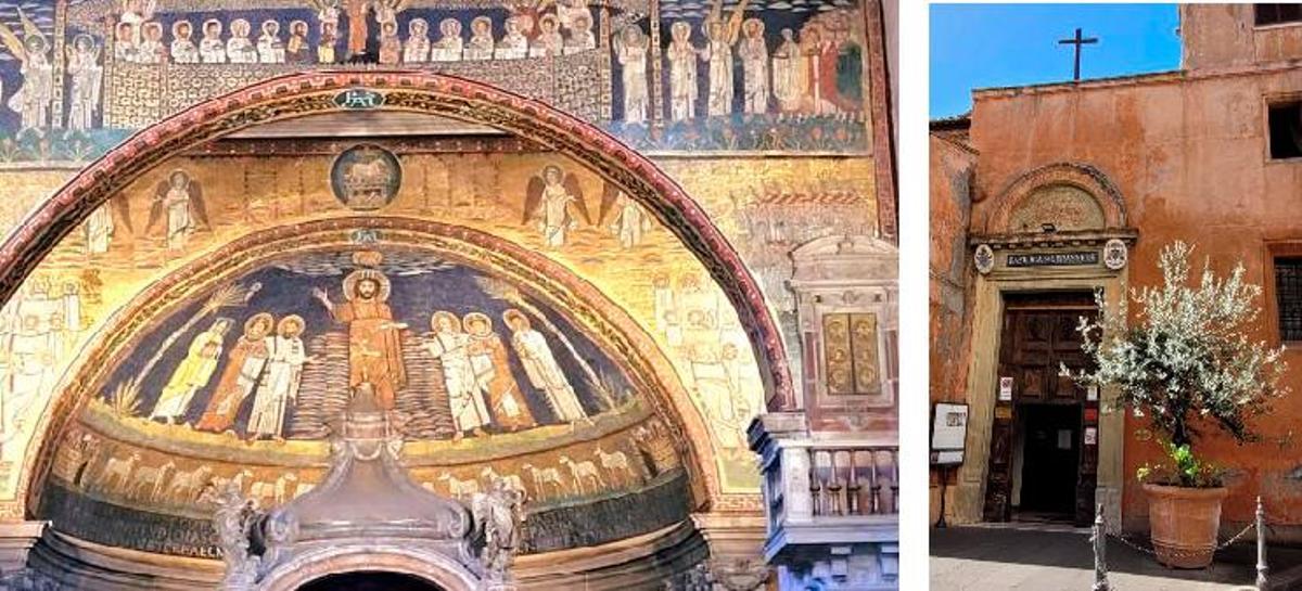 Arco y ábside de Santa Práxedes, junto a la fachada de la basílica