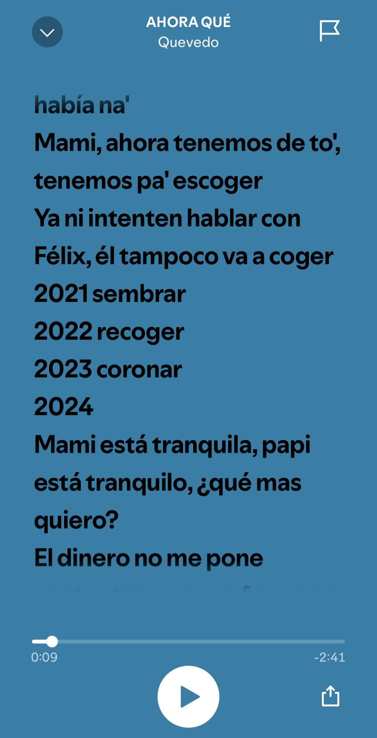 Letra de 'Ahora qué' de Quevedo en Spotify