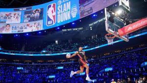 Keshad Johnson, de los Miami Heat, durante el concurso de mates de la NBA.