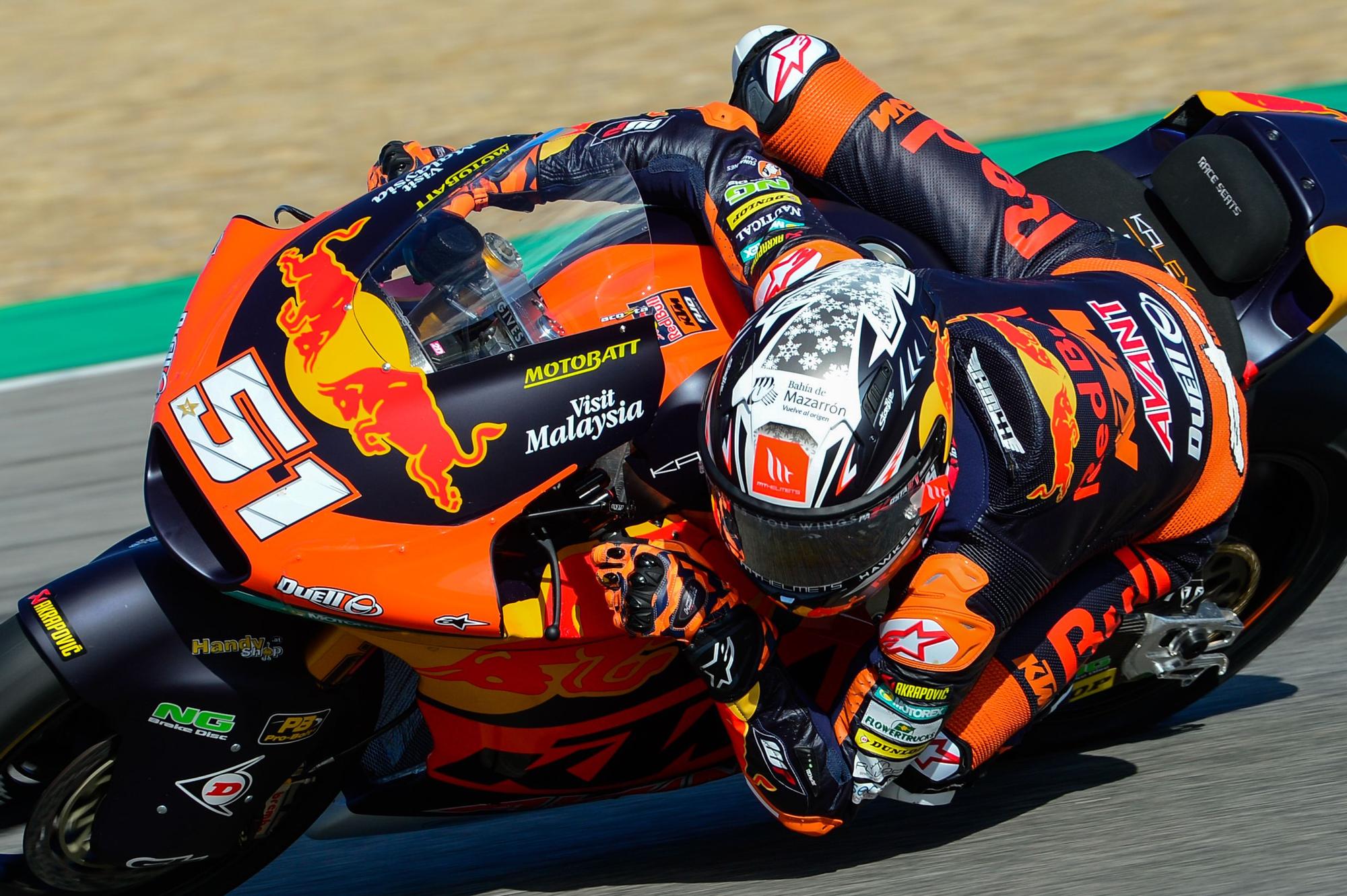 Pedro Acosta, en su segundo día de entrenamientos en Jerez con la Moto2