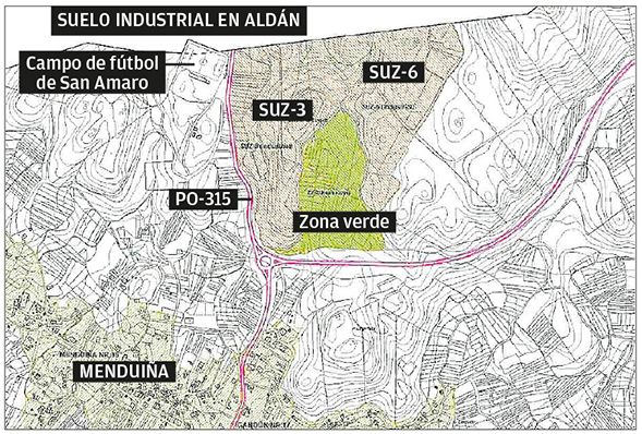 Suelo industrial previsto en el PXOM en Aldán