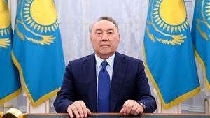 El expresidente de Kazajistán, Nursultan Nazarbayev, durante su intervención televisiva.