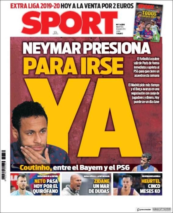 Rodrigo, Williams y Neymar en las portadas de la prensa deportiva