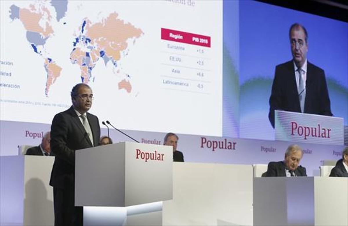 El presidente del Banco Popular, Ángel Ron, durante la junta de accionistas, en abril de este año. El presidente del Banco Popular, Ángel Ron, durante la junta de accionistas, en abril de este año.