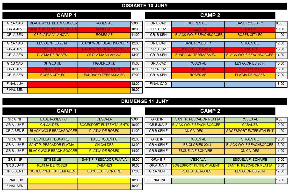 Els horaris dels partits a Roses