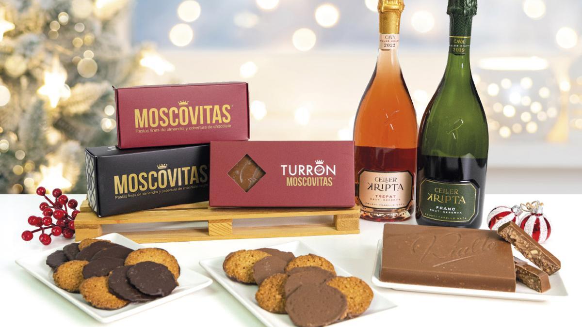 Selección gourmet de galletas y turrón Moscovitas con cavas Celler Kripta