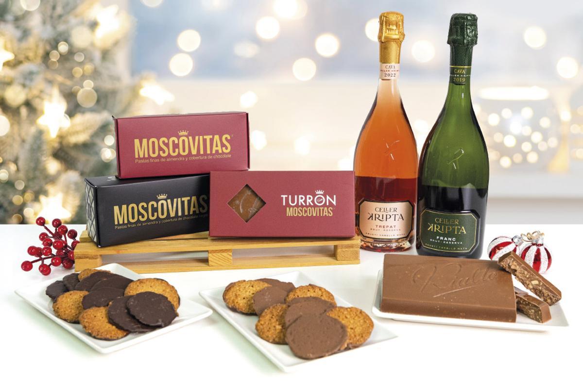 Selección gourmet de galletas y turrón Moscovitas con cavas Celler Kripta