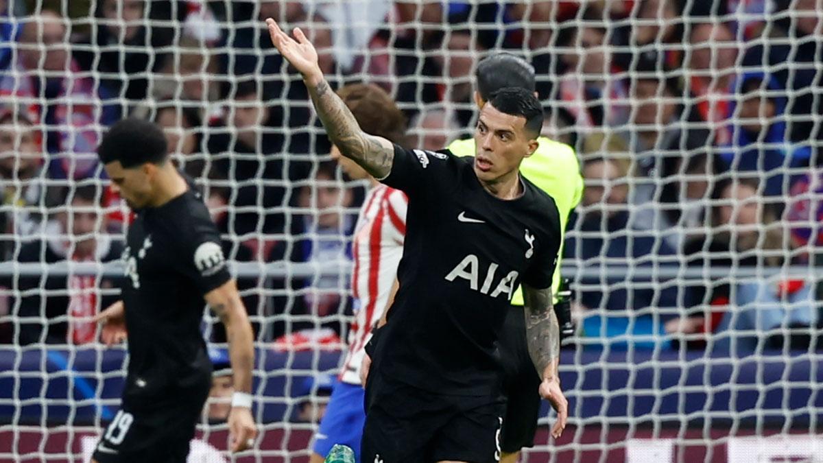 Pedro Porro celebra su gol contra el Atlético de Madrid