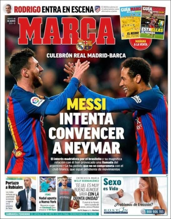 Rodrigo, Williams y Neymar en las portadas de la prensa deportiva