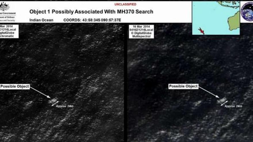Las imágenes recogidas por los satélites que podrían corresponderse con los restos del avión.  // Efe