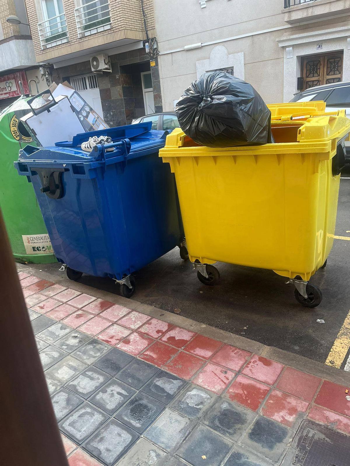 Los contenedores llenos en la calle del vecino afectado.