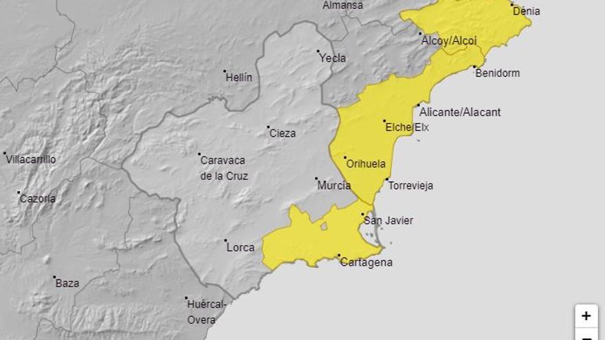 Aviso de nivel amarillo por lluvias y tormentas para este jueves en Campo de Cartagena y Mazarrón