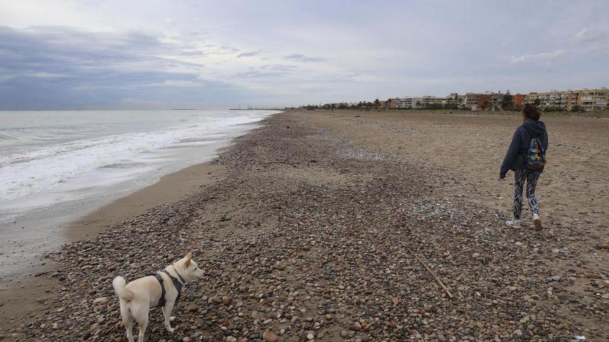 La presencia de piedras en un tramo de la playa de Almardà suscita quejas tras dos meses de aporte de arena